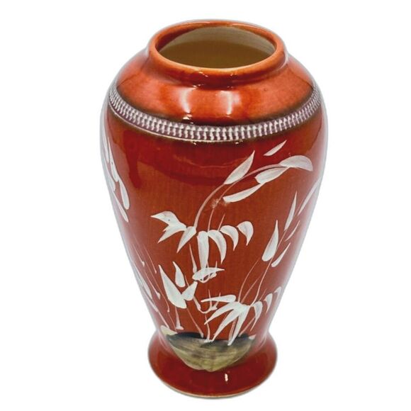 Asian-Inspired Hand-Painted Ceramic Vases – Burnt Orange with a Bamboo Design - Picture 7 of 9